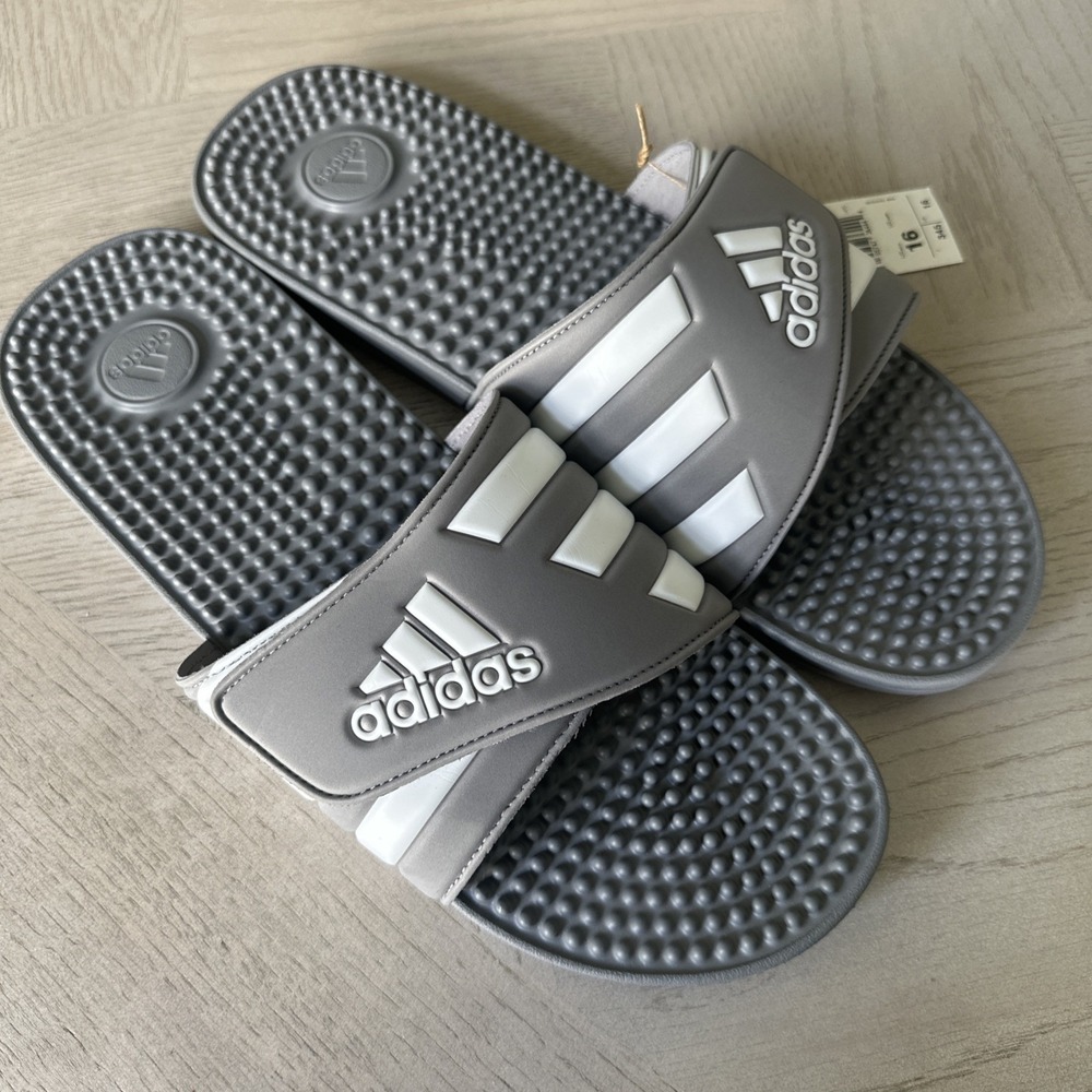 Adidas Mens Adissage Slide Athletic Sandals Size 16 Grey/White HQ4373 NEW